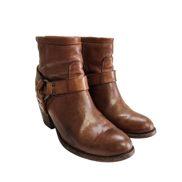 Frye Womens Tabitha Harness Ankle Boots Size 6.5 Cognac Brown Leather Western - Picture 2 of 14